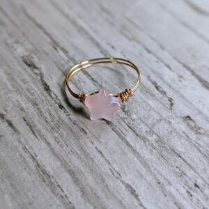 Rose Gold Star Ring with Pink Stone